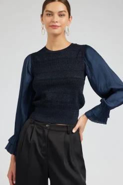 New Metallic Contrast Sweater Top Women Knitwear | Long Sleeve Tops