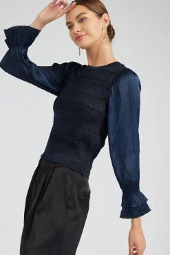 New Metallic Contrast Sweater Top Women Knitwear | Long Sleeve Tops