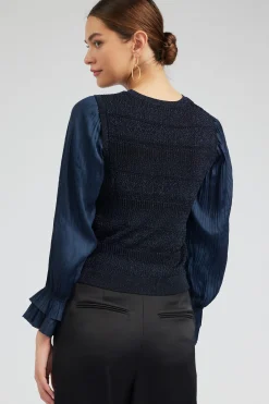 New Metallic Contrast Sweater Top Women Knitwear | Long Sleeve Tops
