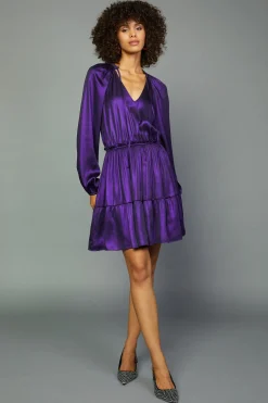 Outlet Metallic Purple Mini Dress Women Mini Dresses