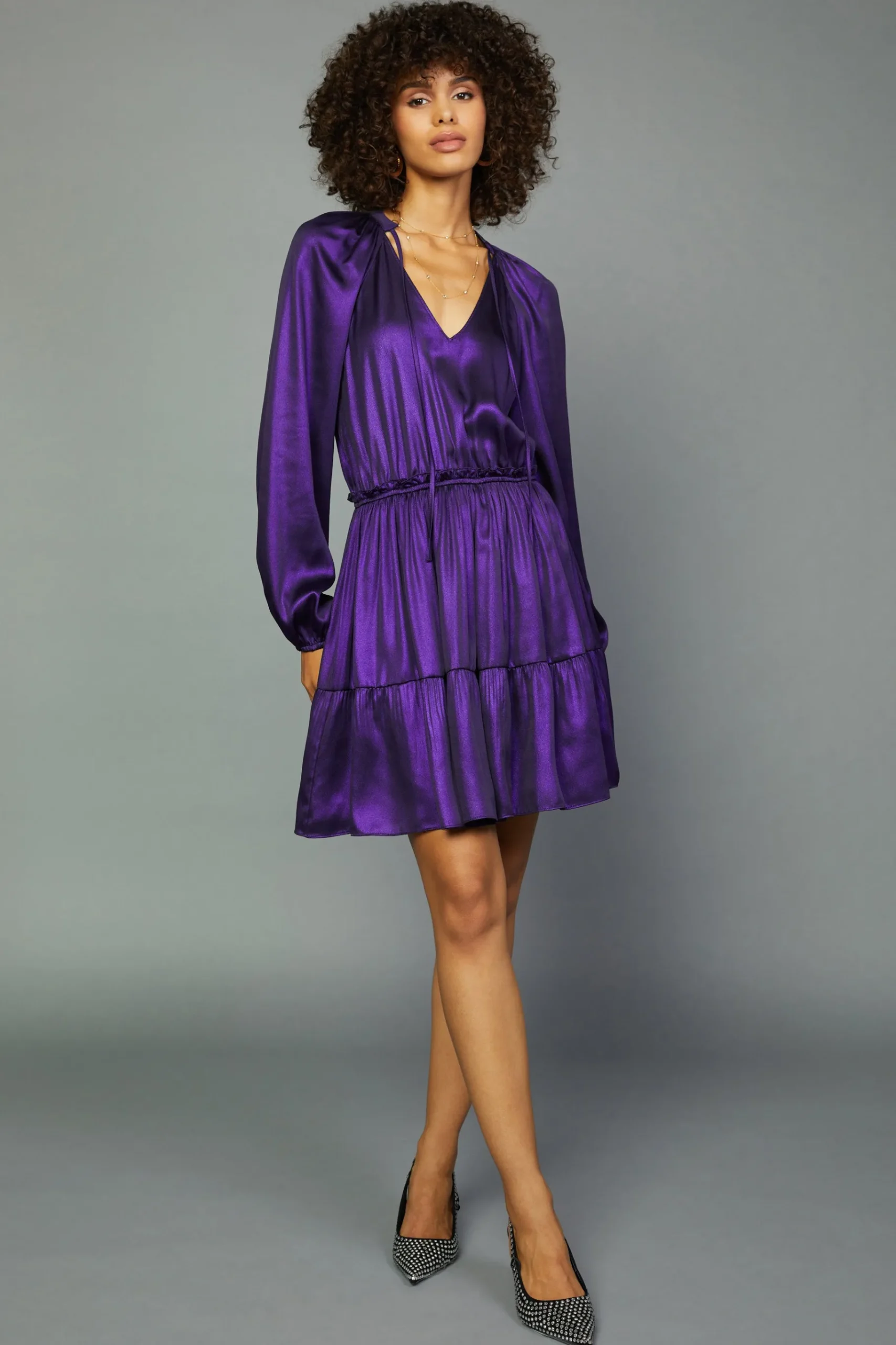 Outlet Metallic Purple Mini Dress Women Mini Dresses