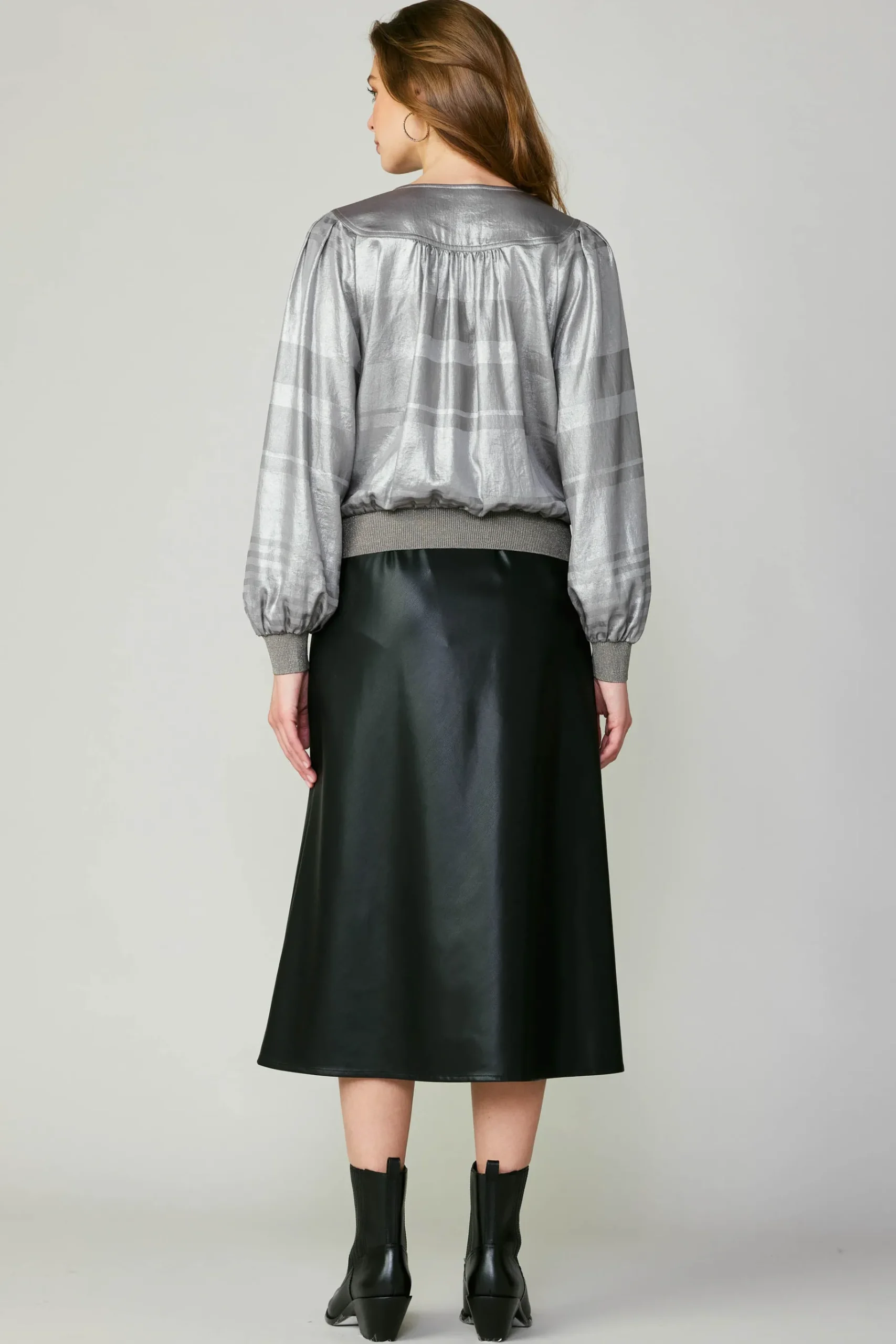 Online Metallic Surplice Blouse Women Long Sleeve Tops