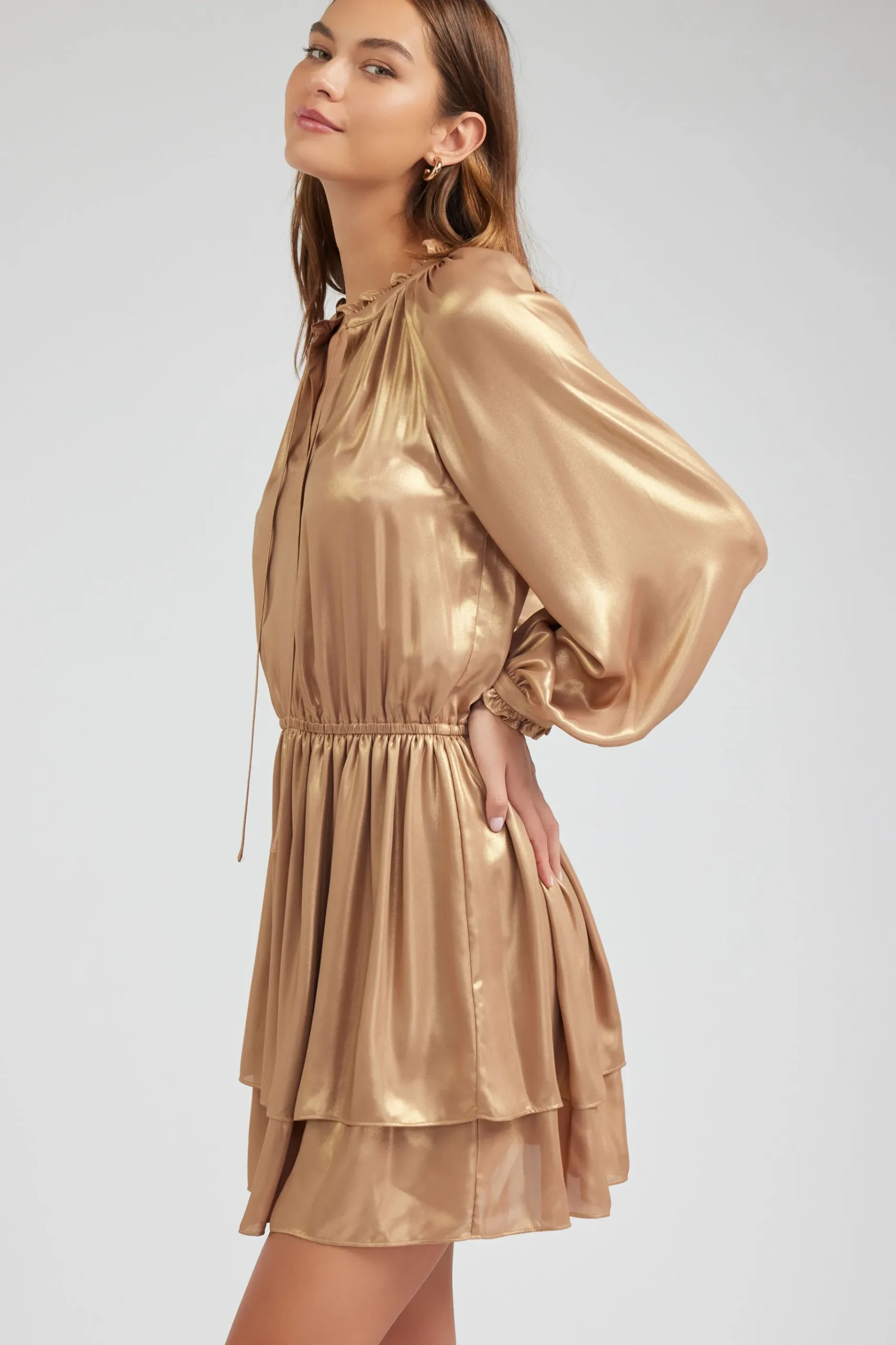 Sale Metallic Tiered Mini Dress Women Mini Dresses