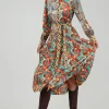 Discount Mixed Print Shirt Dress Women Midi Dresses