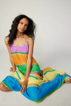 Best Multicolored Pleated Cami Dress Women Maxi Dresses | Midi Dresses