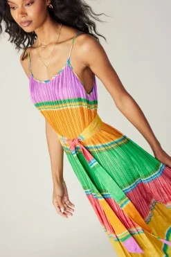 Best Multicolored Pleated Cami Dress Women Maxi Dresses | Midi Dresses