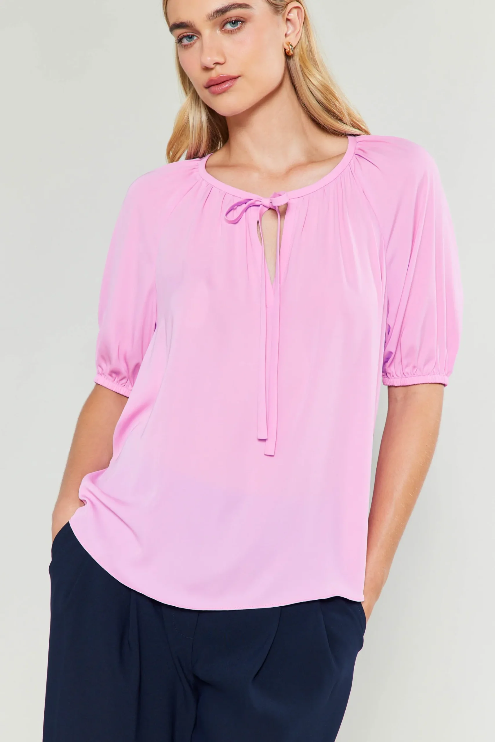 Hot Neck Tie Detailed Blouse Women Short Sleeve Tops