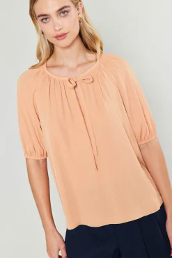 Online Neck Tie Detailed Blouse Women Short Sleeve Tops