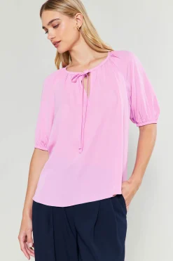 Hot Neck Tie Detailed Blouse Women Short Sleeve Tops