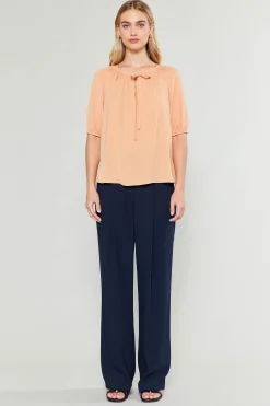 Online Neck Tie Detailed Blouse Women Short Sleeve Tops