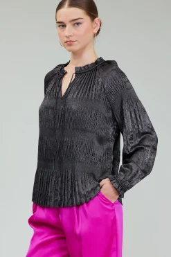 Outlet Opalescent Pleated Blouse Women Long Sleeve Tops