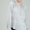 Discount Opalescent Pleated Blouse Women Long Sleeve Tops