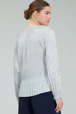 Discount Opalescent Pleated Blouse Women Long Sleeve Tops