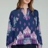 Online Ornate Border Print Blouse Women Long Sleeve Tops