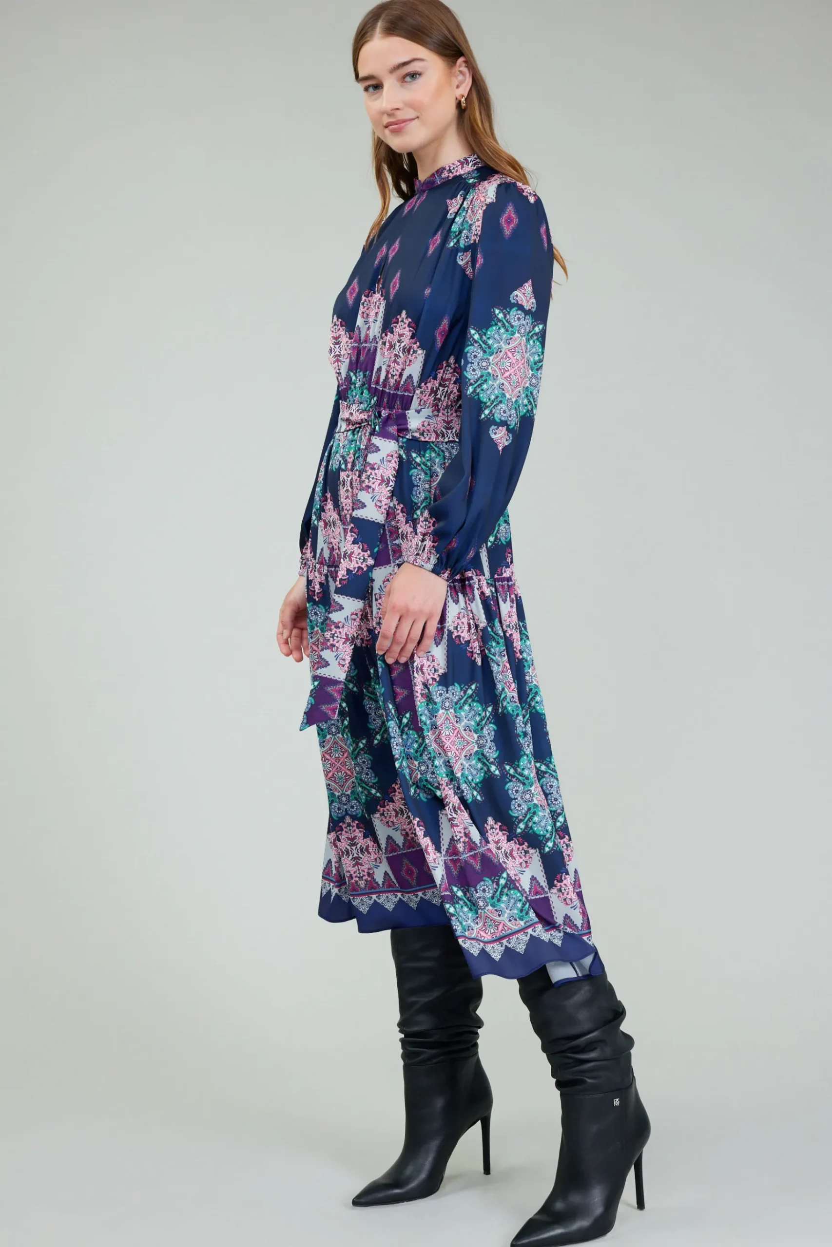 Hot Ornate Border Printed Midi Dress Women Midi Dresses