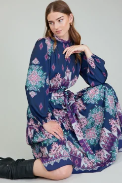 Hot Ornate Border Printed Midi Dress Women Midi Dresses