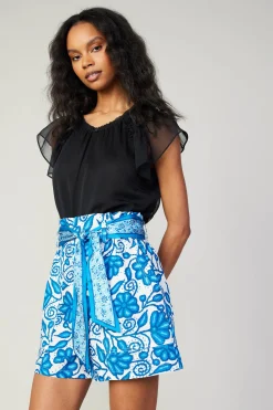 New Painterly Floral Belted Shorts Women Shorts