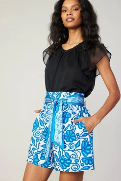 New Painterly Floral Belted Shorts Women Shorts