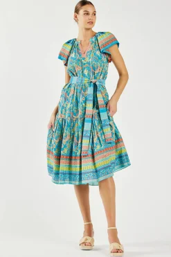 Hot Paisley Border Print Midi Dress Women Midi Dresses
