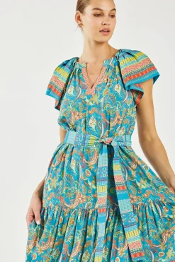 Hot Paisley Border Print Midi Dress Women Midi Dresses
