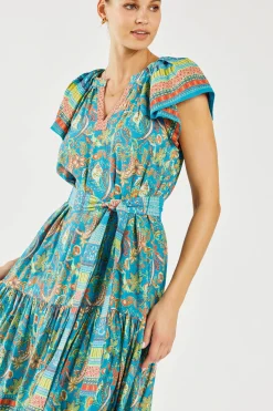 Hot Paisley Border Print Midi Dress Women Midi Dresses