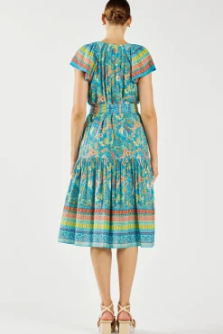 Hot Paisley Border Print Midi Dress Women Midi Dresses