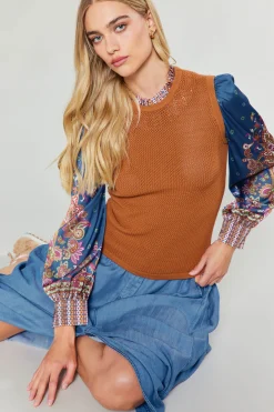 Sale Paisley Contrast Sleeve Knit Top Women Knitwear | Sweaters