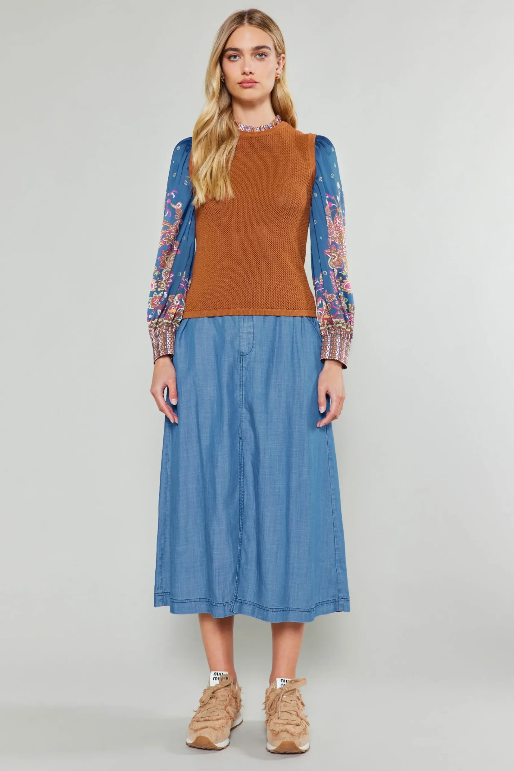 Sale Paisley Contrast Sleeve Knit Top Women Knitwear | Sweaters