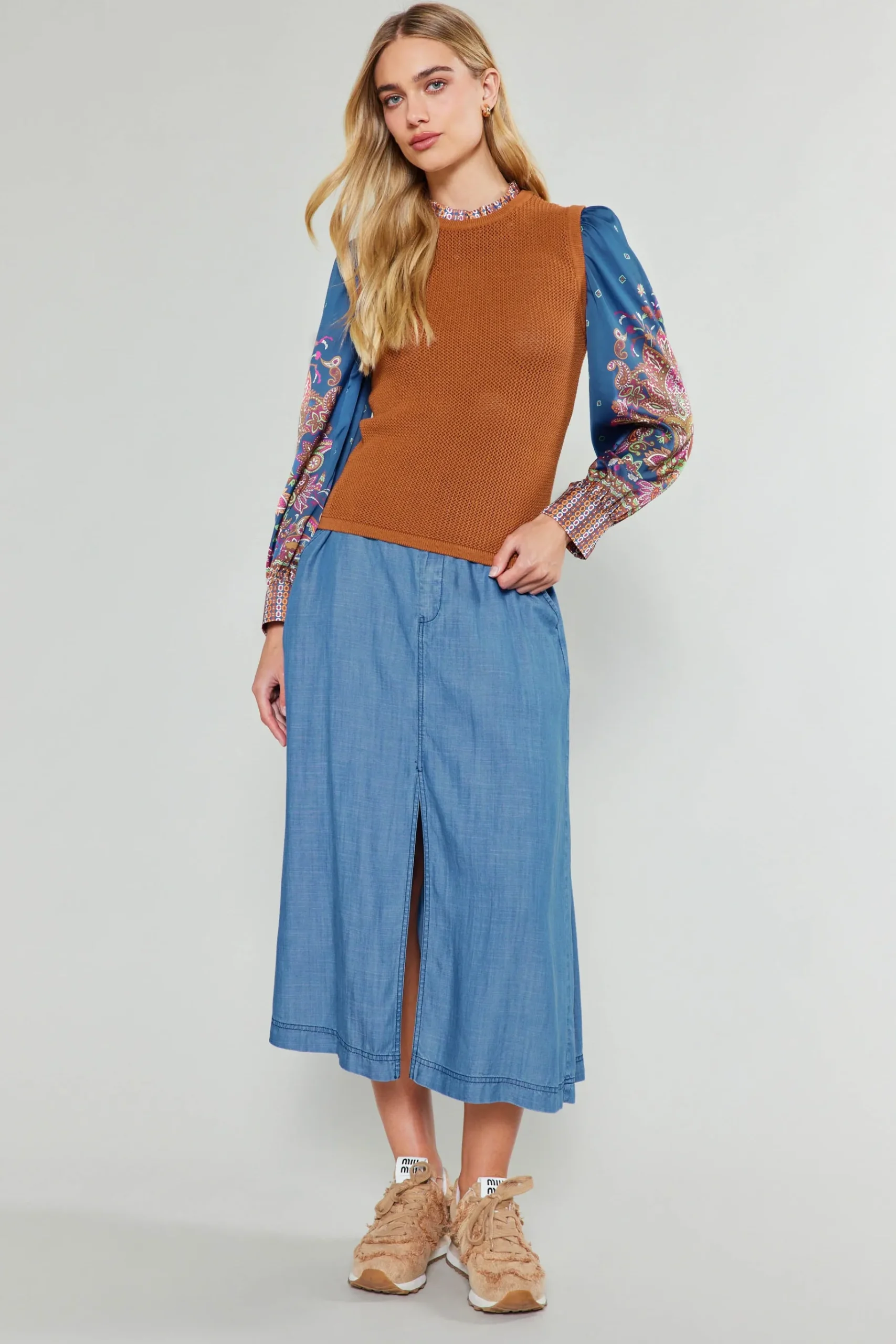 Sale Paisley Contrast Sleeve Knit Top Women Knitwear | Sweaters