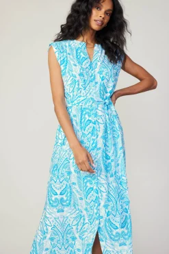 Outlet Paisley Printed Sleeveless Dress Women Midi Dresses