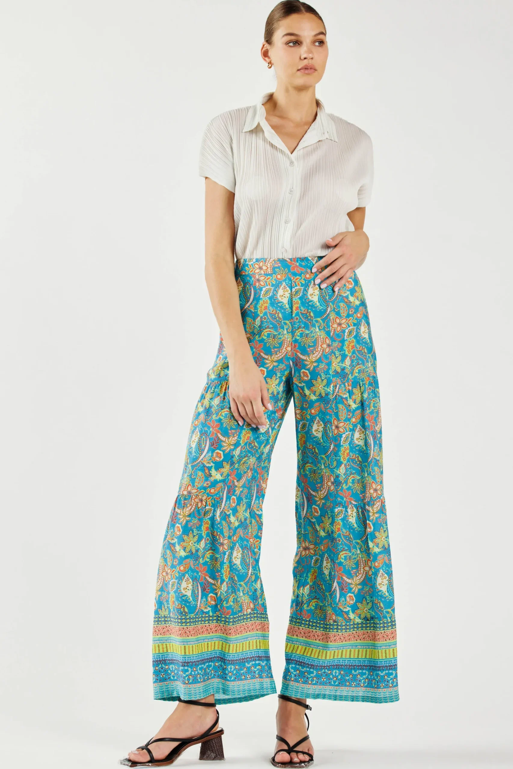 New Paisley Printed Wide Leg Pants Women Pants