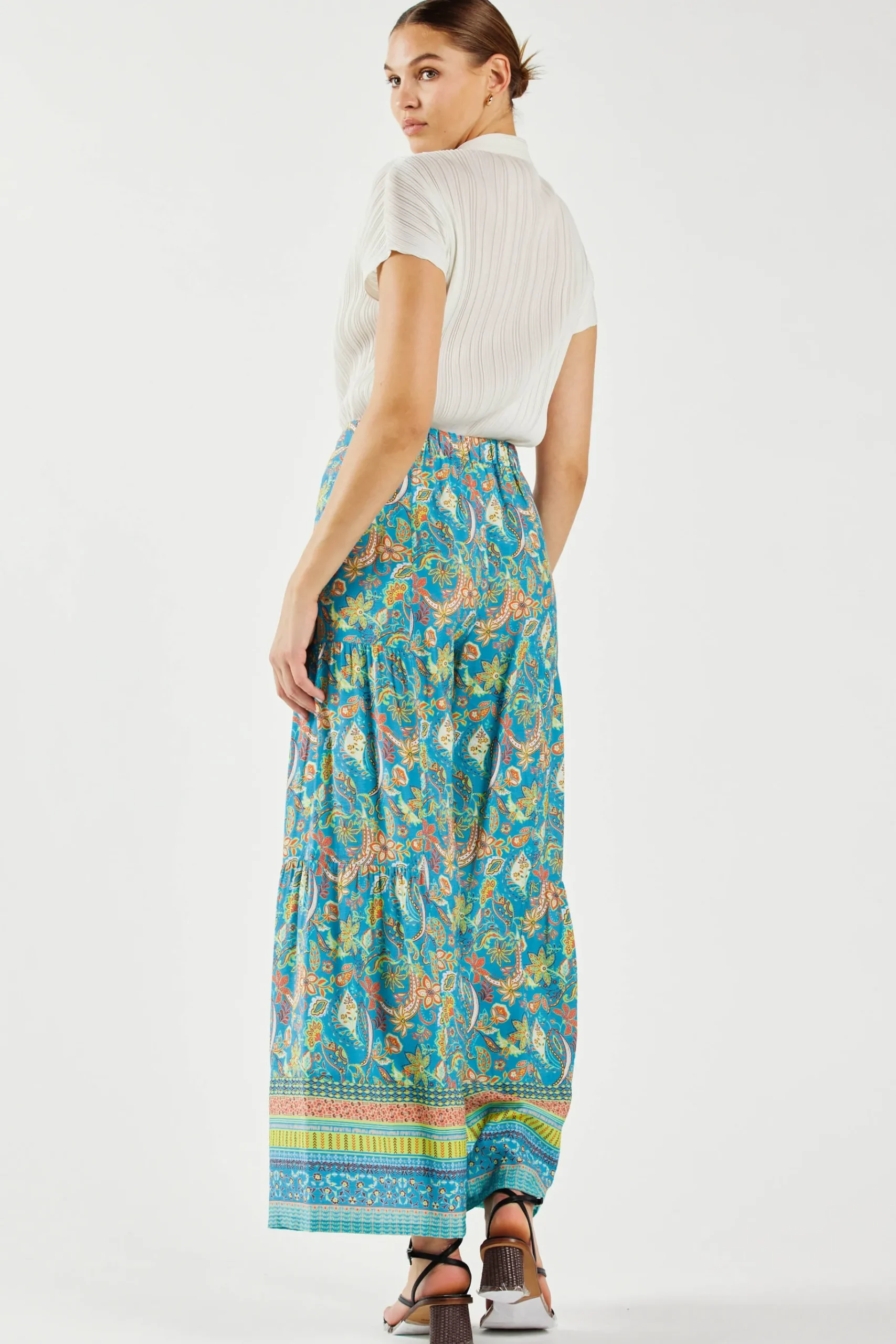 New Paisley Printed Wide Leg Pants Women Pants