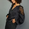 Best Peekaboo Lace Blouse Women Long Sleeve Tops