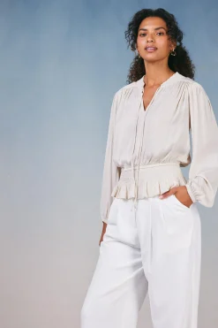 Hot Peplum Collared Blouse Women Long Sleeve Tops