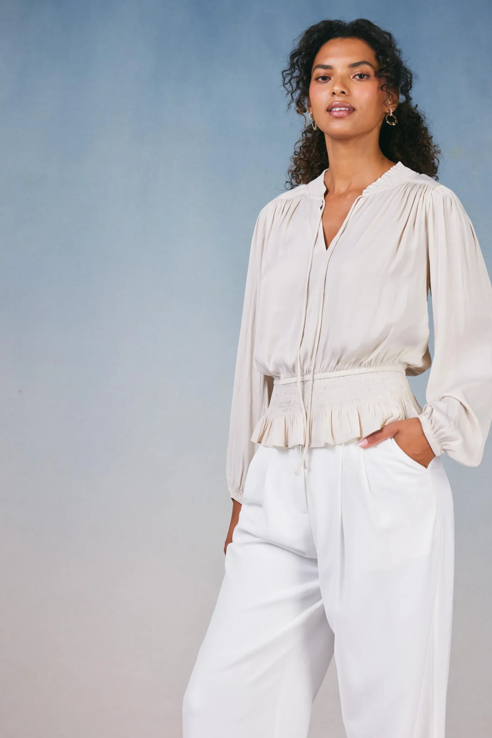 Hot Peplum Collared Blouse Women Long Sleeve Tops