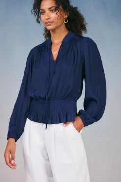 Clearance Peplum Collared Blouse Women Long Sleeve Tops