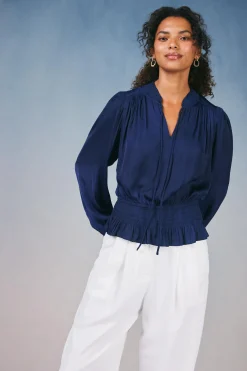 Clearance Peplum Collared Blouse Women Long Sleeve Tops
