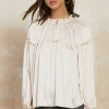 Fashion Picot Ruffled Blouse Women Long Sleeve Tops