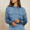 Discount Picot Ruffled Blouse Women Long Sleeve Tops