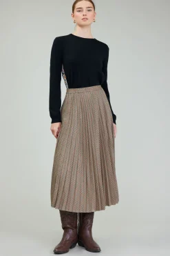 Best Plaid Pleated Midi Skirt Women Skirts