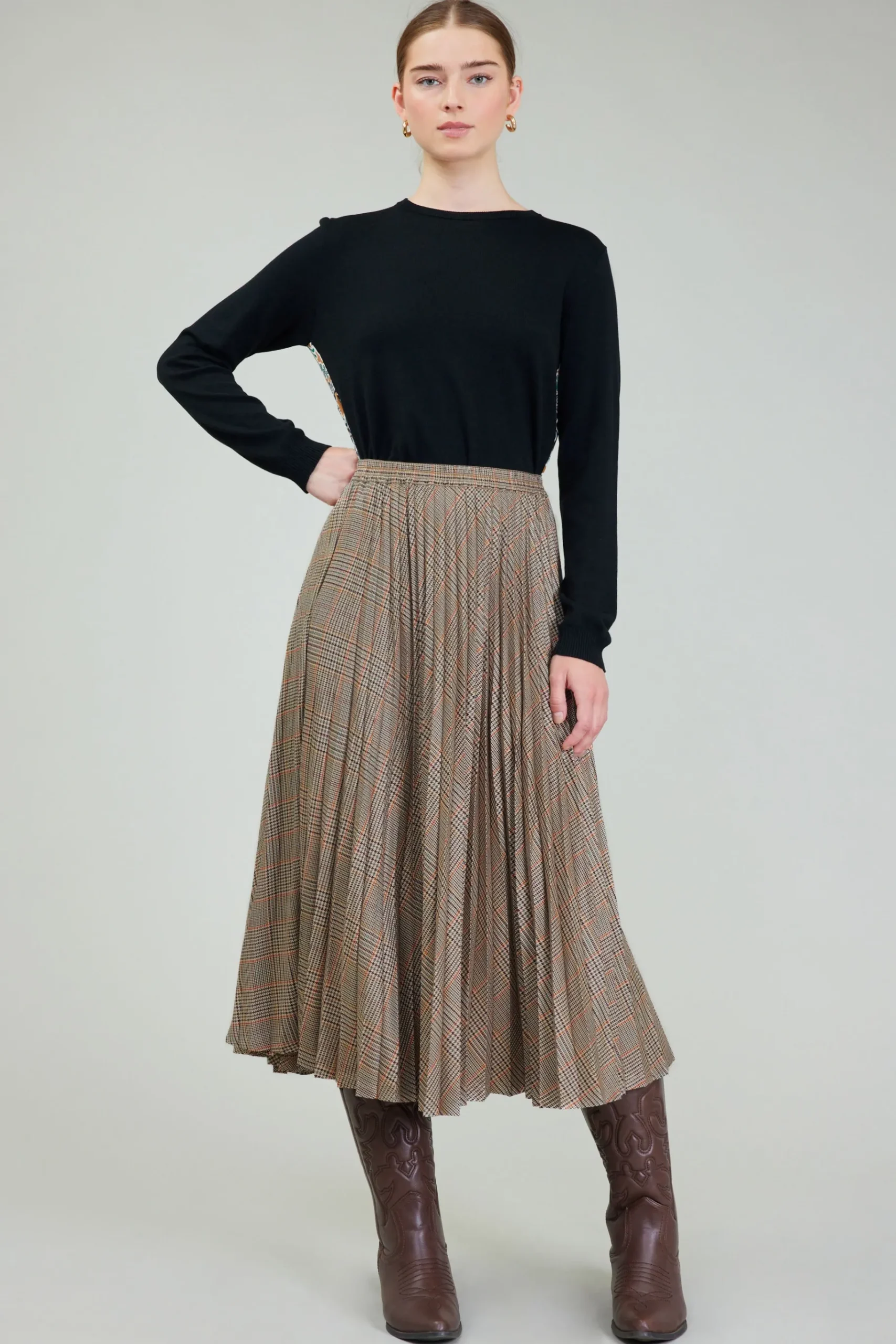 Best Plaid Pleated Midi Skirt Women Skirts
