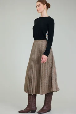 Best Plaid Pleated Midi Skirt Women Skirts