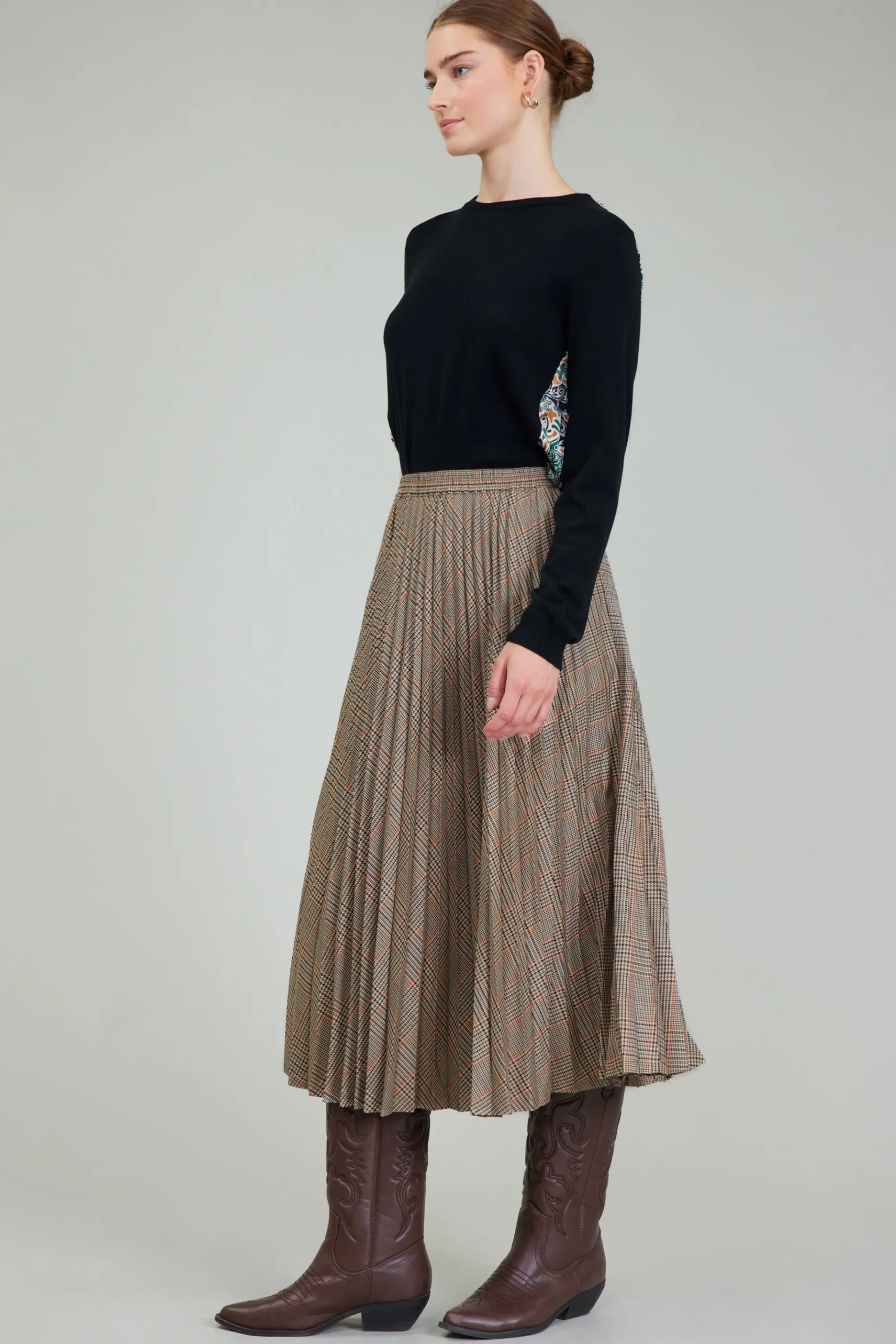 Best Plaid Pleated Midi Skirt Women Skirts