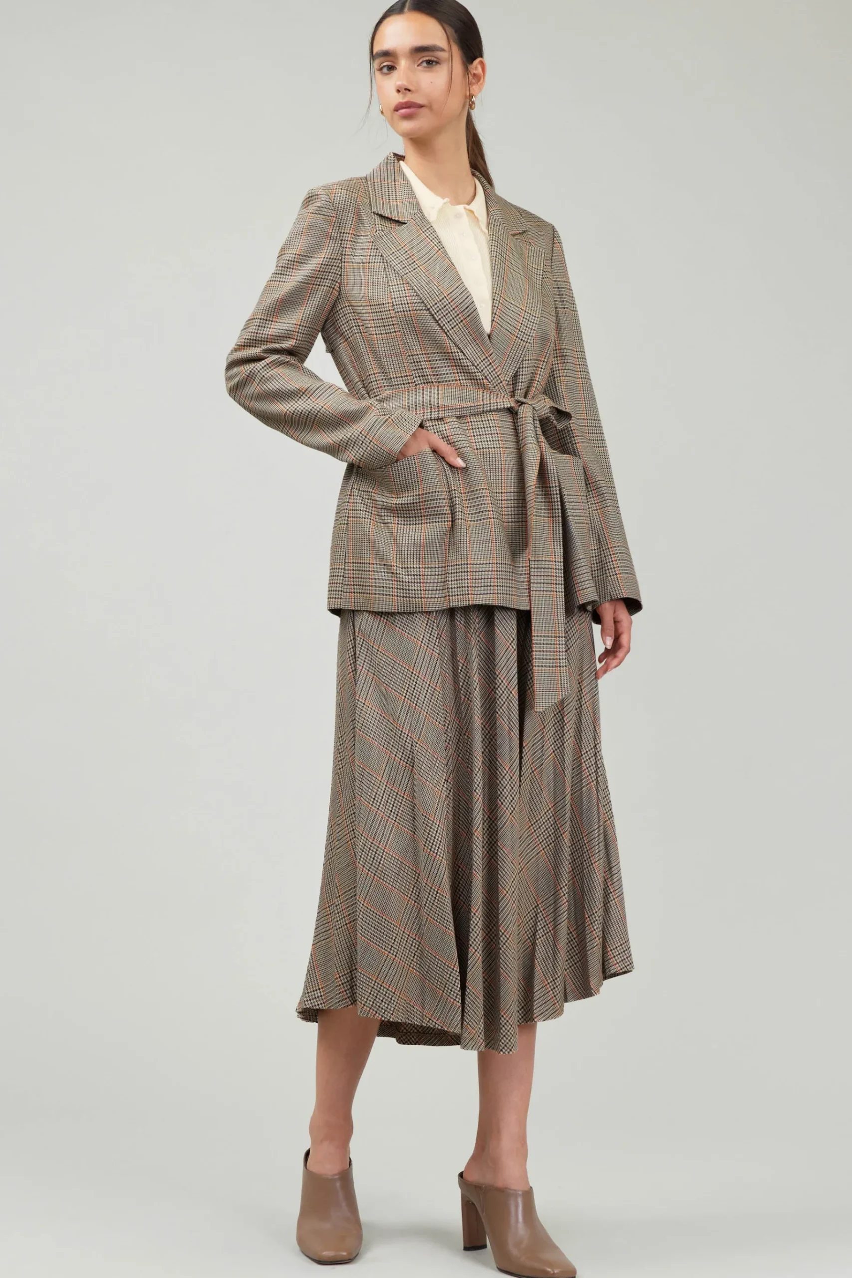 Best Plaid Pleated Midi Skirt Women Skirts