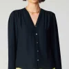 Discount Pleat Detail Buttondown Shirt Women Long Sleeve Tops