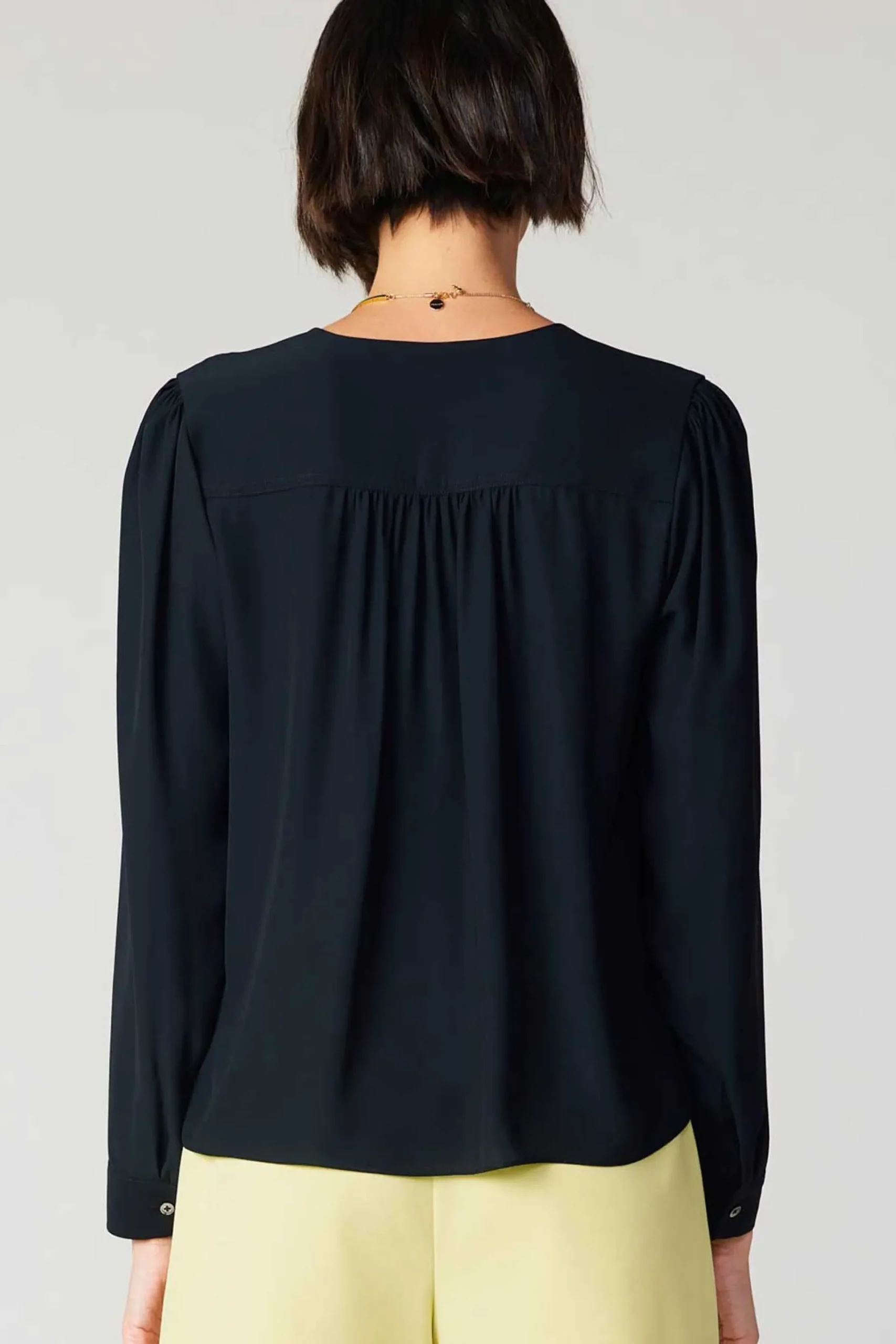 Discount Pleat Detail Buttondown Shirt Women Long Sleeve Tops
