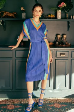 Clearance Pleated Border Kaftan Dress Women Maxi Dresses | Midi Dresses
