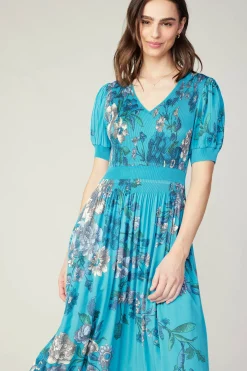 Hot Pleated Botanical Midi Dress Women Midi Dresses
