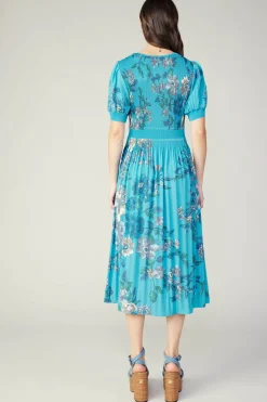 Hot Pleated Botanical Midi Dress Women Midi Dresses