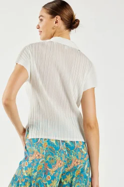 Sale Pleated Button Down Top Women Short Sleeve Tops